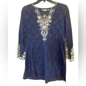 Sulu Sz 6 Navy Blue Ornate Intricate Embroidered Front & Statement Sleeve Tunic